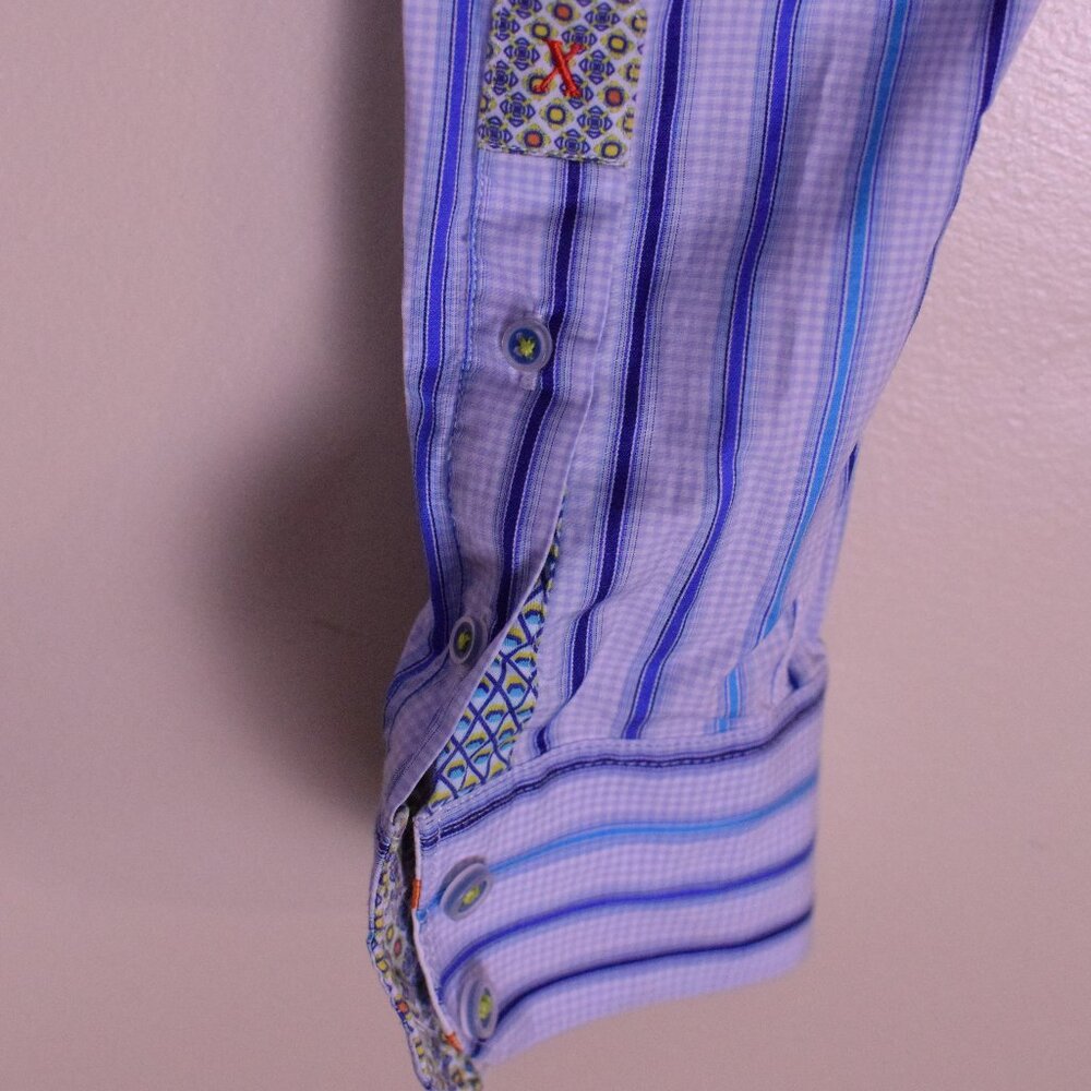 Robert Graham Men's Blue Long Sleeve Cotton Button Up Shirt Flip Cuff - Size S - Picture 5 of 11